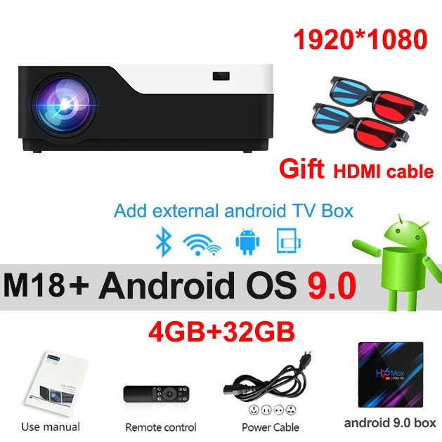 Android 9 32GB Vivicine M18 1920X1080 настоящий Full HD проектор, HDMI USB PC 1080p светодиодный домашний мультимедийный видеопроектор с поддержкой AC3 - Цвет: Android 9 32GB