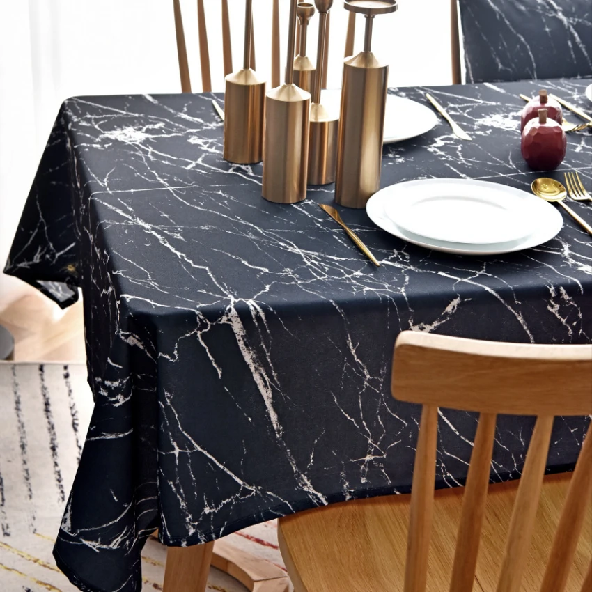 Скатерть маслостойкая черная с принтом хлопковая прямоугольная скатерть для