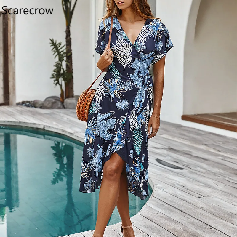 Женский Летний принт праздничное платье повседневное Открытое без рукавов