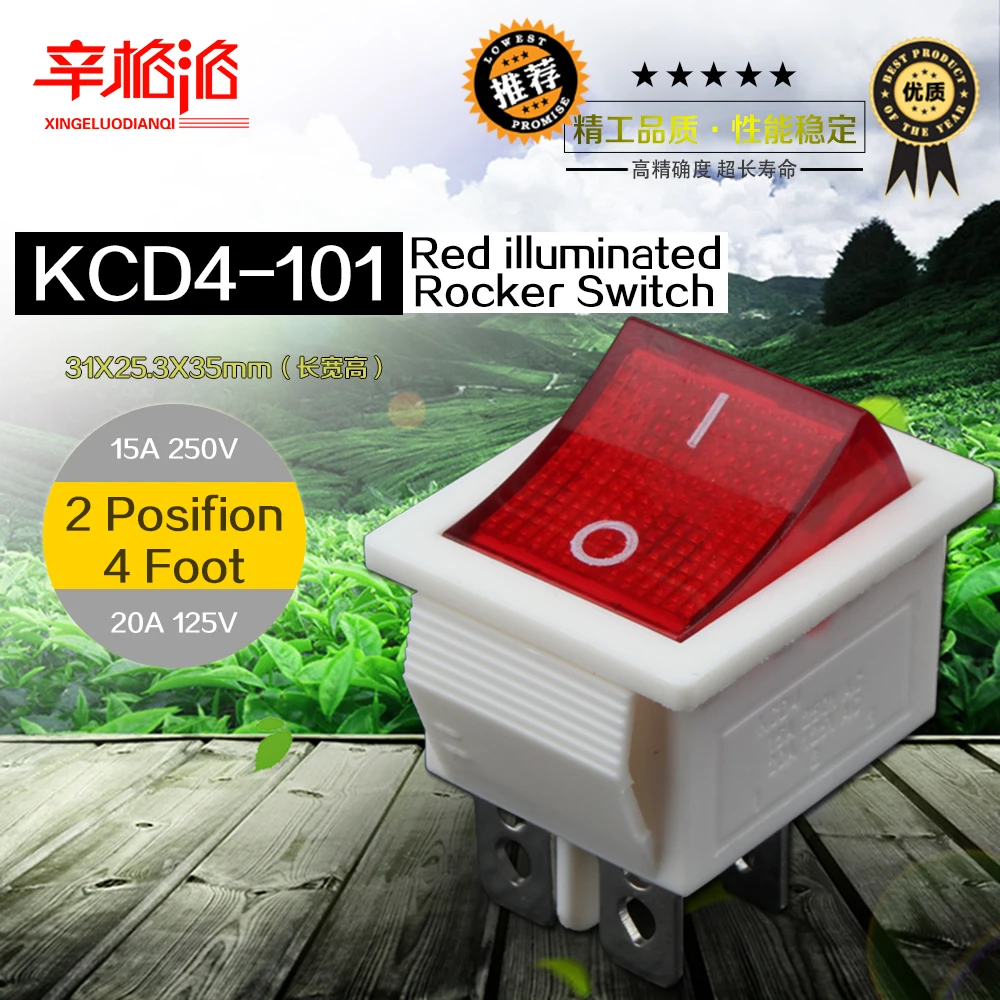 Освещенный кулисный переключатель 4 Pin 6 15A/250V 20A/125V белый базовый KCD4 101|Выключатели|