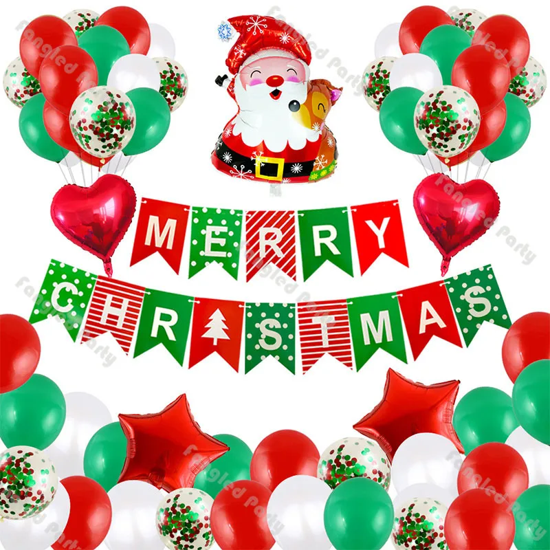 

63pcs Christmas Gift Red Green Confetti Mixed Balloon Santa Foil MERRYCHRISTMAS Letter Star Aluminum Film Party Decoration