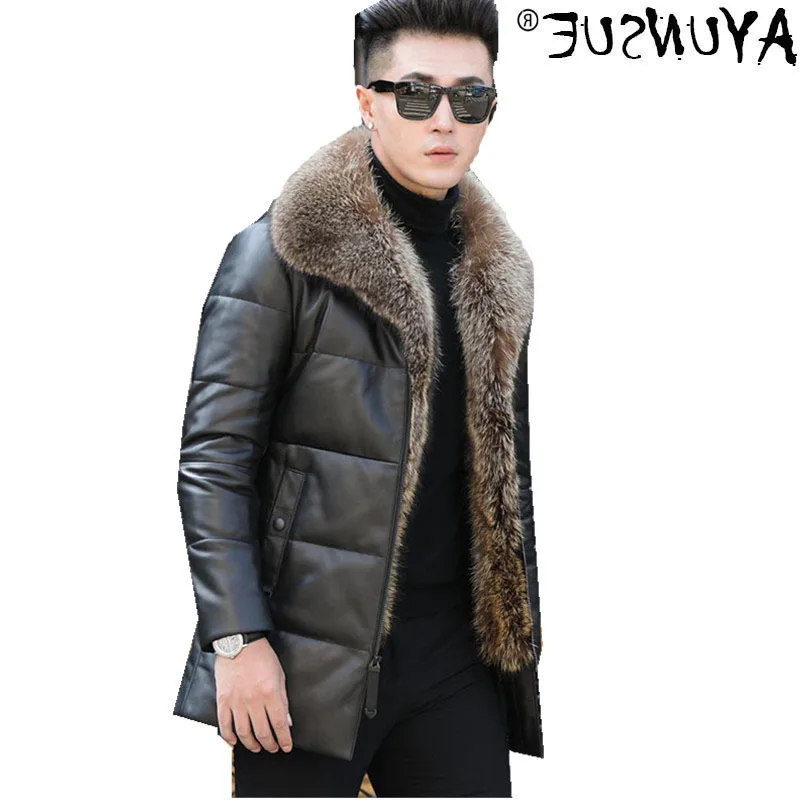 

Down fast suit - men's down jacket, genuine sheepskin, winter jacket, Royal raccoon skin,