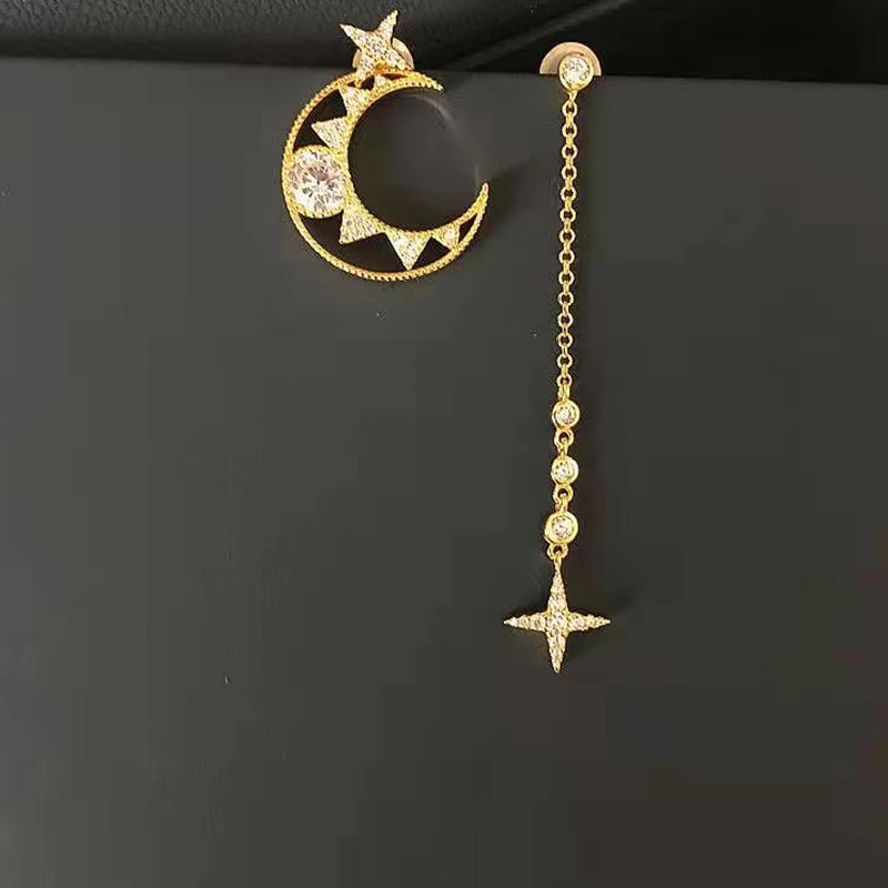 

Fashion Jewelry Asymmetric Fantasy Star And Moon Hollow Series Golden Earrings For Ladies High-End Luxury Jewelry Birthday Gifts