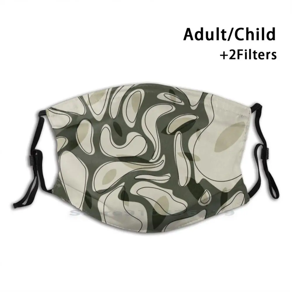 

Retro Reusable Mouth Face Mask With Filters Kids Retro Camouflage Camo Vintage Simple Plain Green Brown Bold