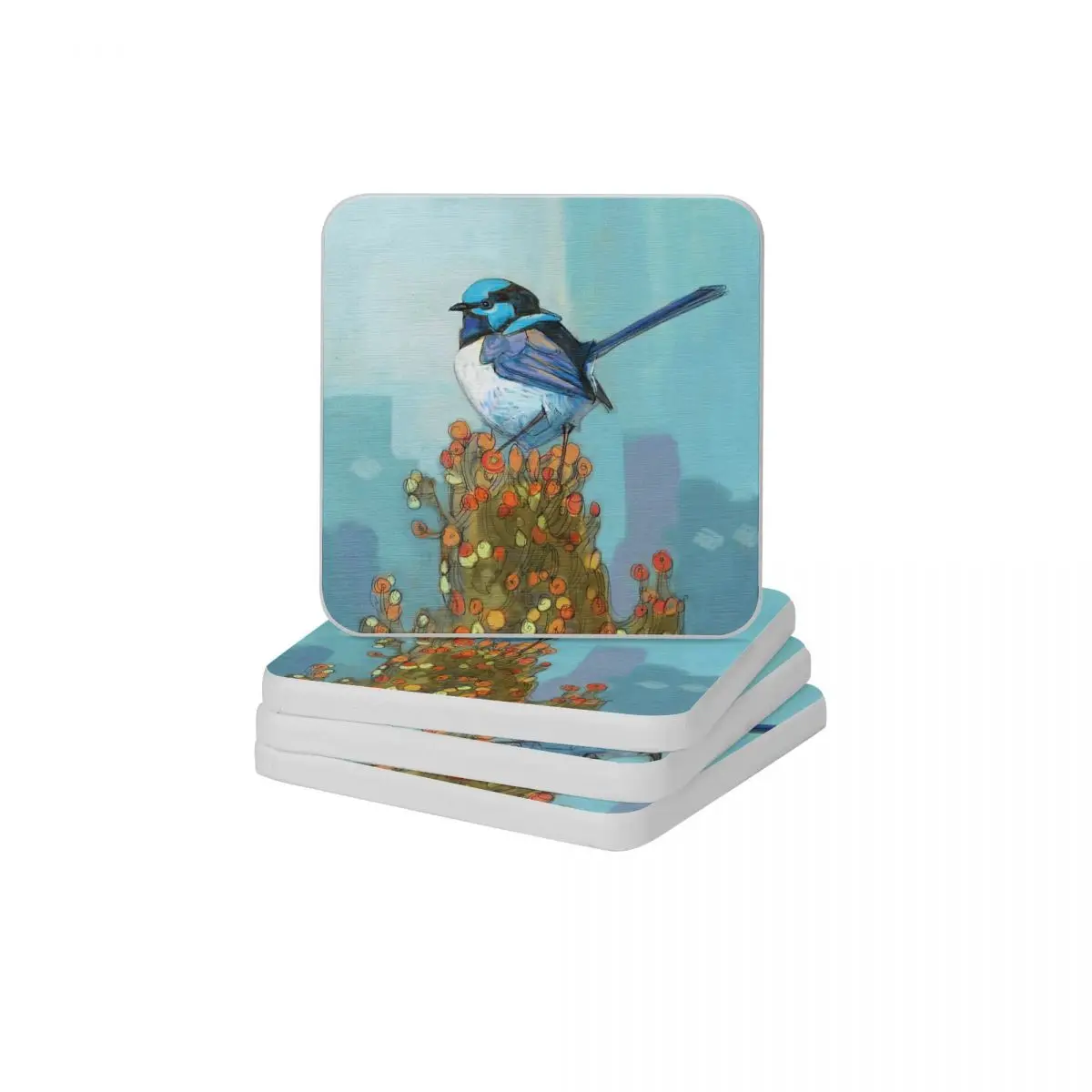 

Blue Wren On Bush Diatomite Square Round Coaster Anti-Scald Cup Bonsai Mat Soap Toothbrush Pad Diameter 10cm