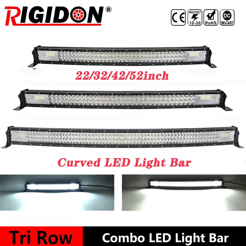

RIGIDON 32'' 42'' 52'' 270W 405W 540W 675W LED Light Bar Work Driving Lights Tri-Row Flood Spot Combo Beam With Wiring Kit