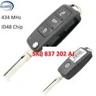 Дистанционный ключ без ключа Fob 3 кнопки 434 МГц для Фольксваген 5K0837202AJ 5K0 837 202 AJ с чипом ID48