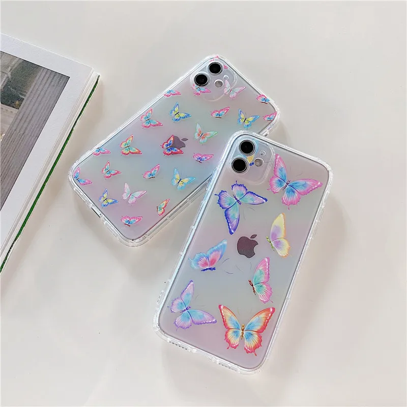 Милый мультяшный чехол с лазерной бабочкой для iPhone 11 Pro Max SE 2 2020 X XR XS 7 8 Plus чехлы