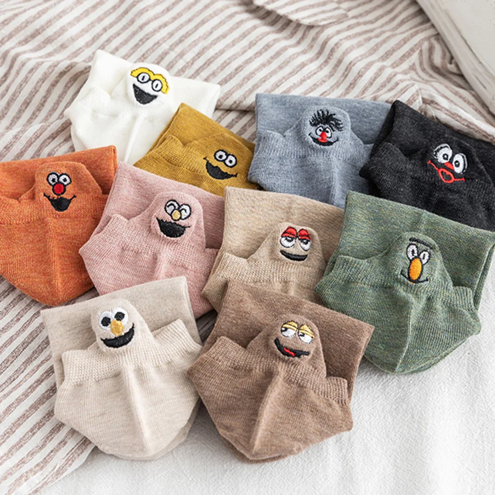 Kawaii/женские носки забавные с вышивкой хлопковые короткие сезон лето-осень милые
