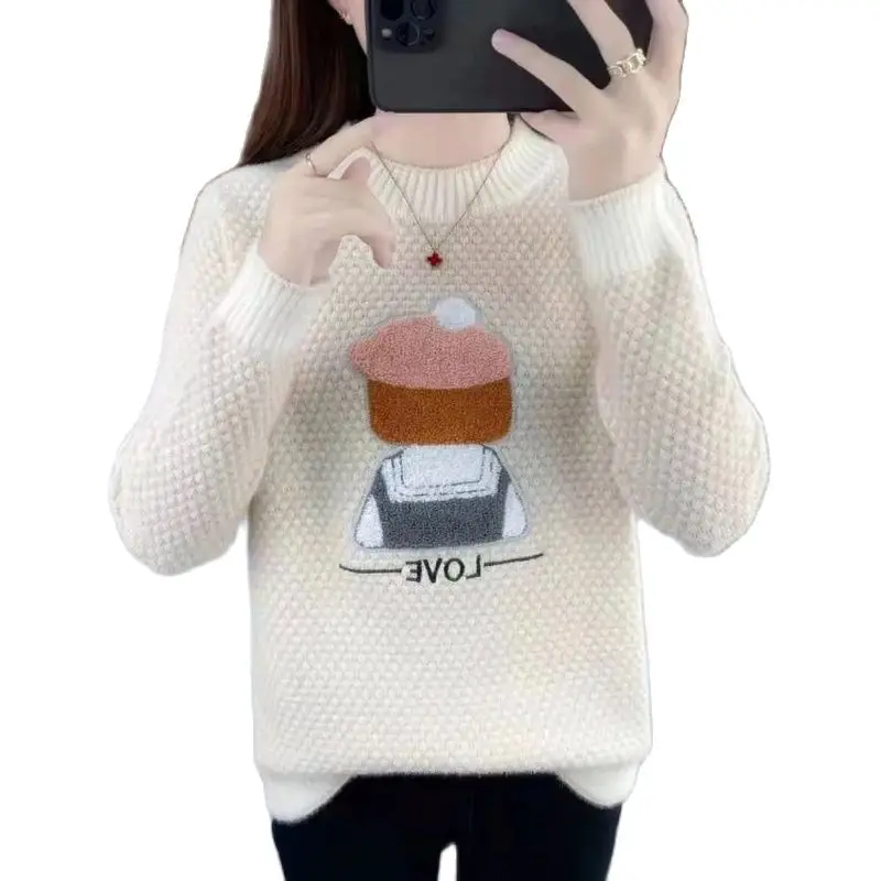 

Autumn Winter New Style Women Sweater Recreational Knit Unlined Upper Garment Pullover Bottom Unlined Upper Garment Round Collar