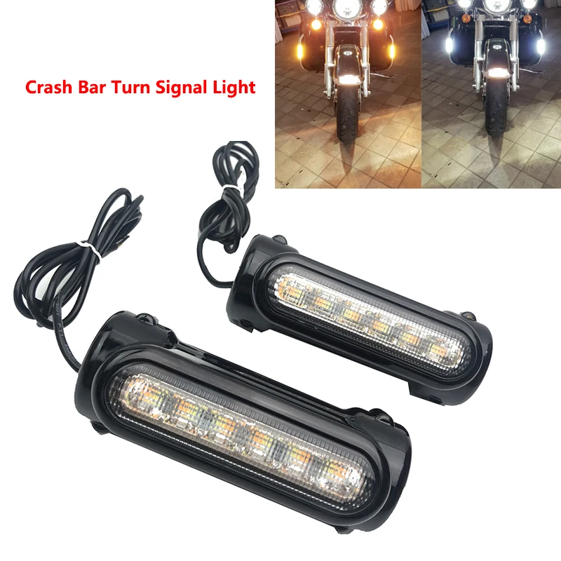 

For Victory Road King/Touring Models Motorcycle Highway Bar Switchback Turn Signal Light White Amber LED