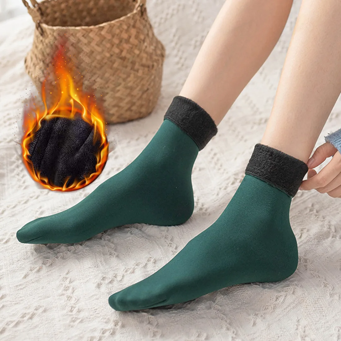 3 Pairs Women Winter Warm Solid Color Thicken Thermal Socks Soft Plus Velvet Socks Casual Snow Socks Home Floor Woman Socks