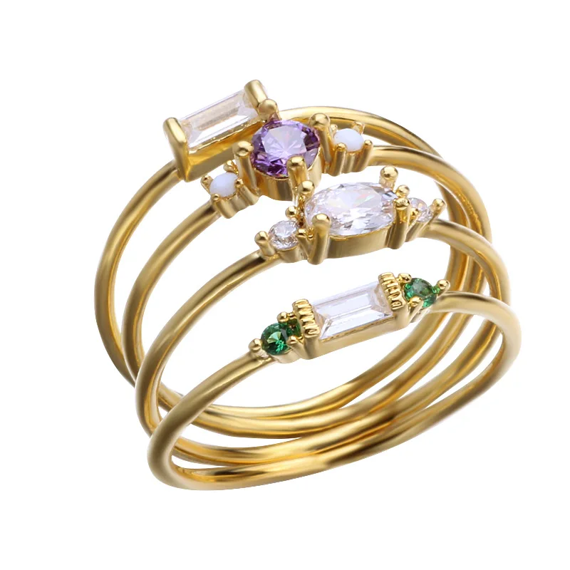 

2023 Trend Fully-Jewelled Gold Plated Four-Piece Rings For Women Jewelry Sets Female Ring Bijouterie Female Wedding Accessories