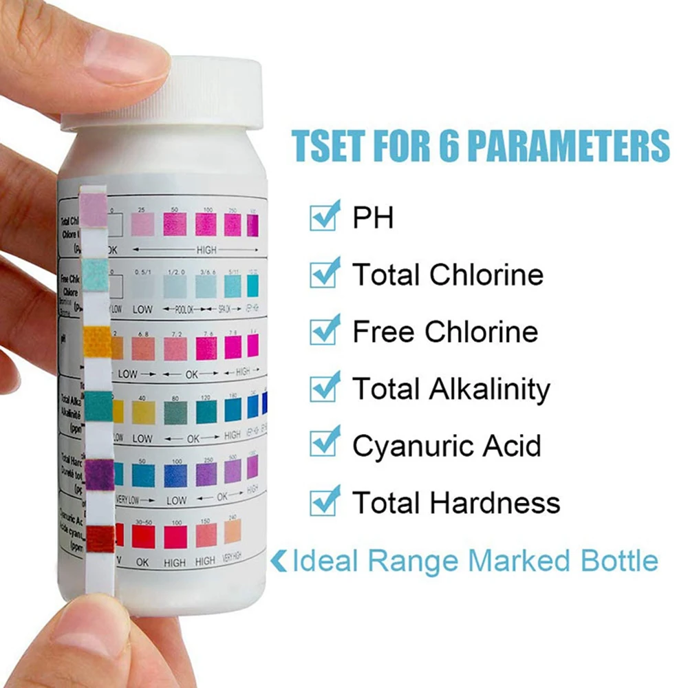 

50Pcs 6-In-1 Swimming Pool PH Test Paper Residual Chlorine PH Value Alkalinity Hardness Test Strip PH Tester