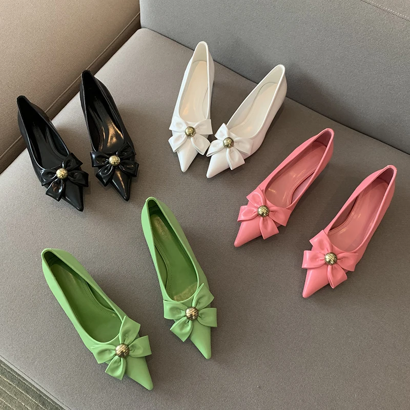 

2022 Luxury Women Low High Heels Scarpins Butterfly Knots Green Pumps Office Lady Stiletto Wedding Bridal Valentine Party Shoes