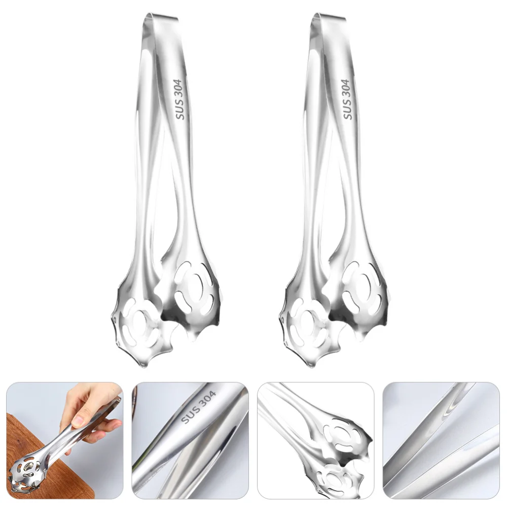 

2pcs Stainless Steel Kitchen Tongs Ice Bucket Bar Ice Cube Tongs Barbecue Clamp