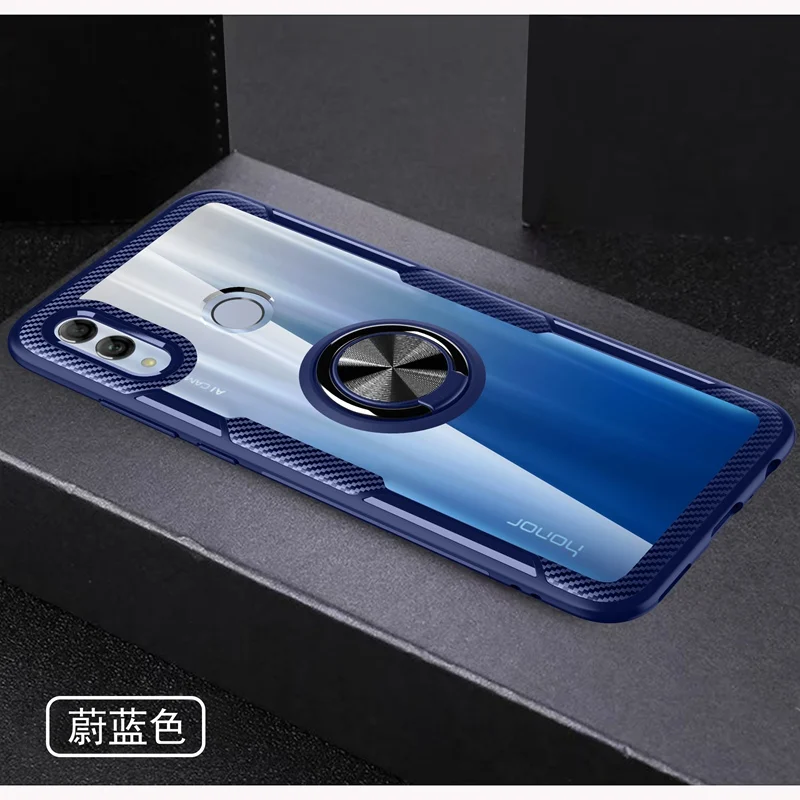 Blue Чехол для Honor 10i прозрачный акриловый чехол-кольцо для Honor 10i 20i 10 20 Lite Pro V20 Honor Play магнитный автомобильный держатель бронированный чехол - Цвет: Blue