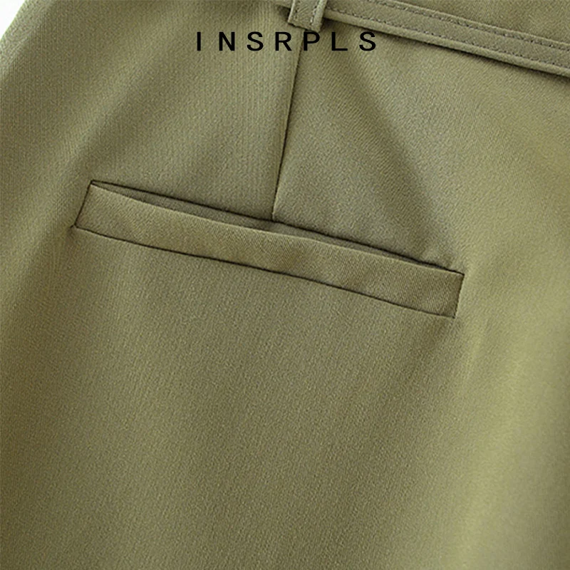 

INSRPLS Women Fashion With Tied Office Wear Pants Vintage High Waist Zipper Fly Side Pockets Female Ankle Trousers Mujer