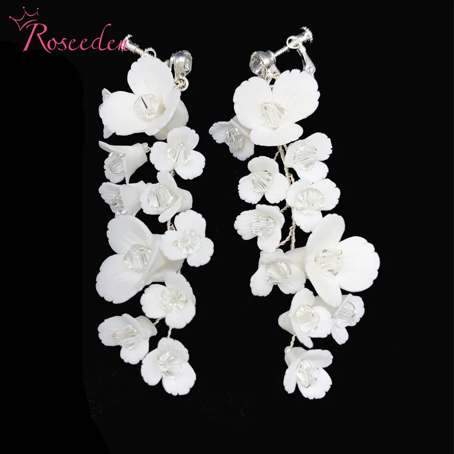 

Hot Sale Porcelain Flower Bridal Earrings Handmade Wedding Jewelry Silver Color Women Drop Earring RE4266