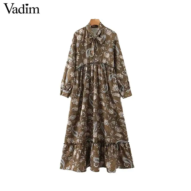 Vadim женское шикарное платье миди с принтом галстук бабочка воротник длинный