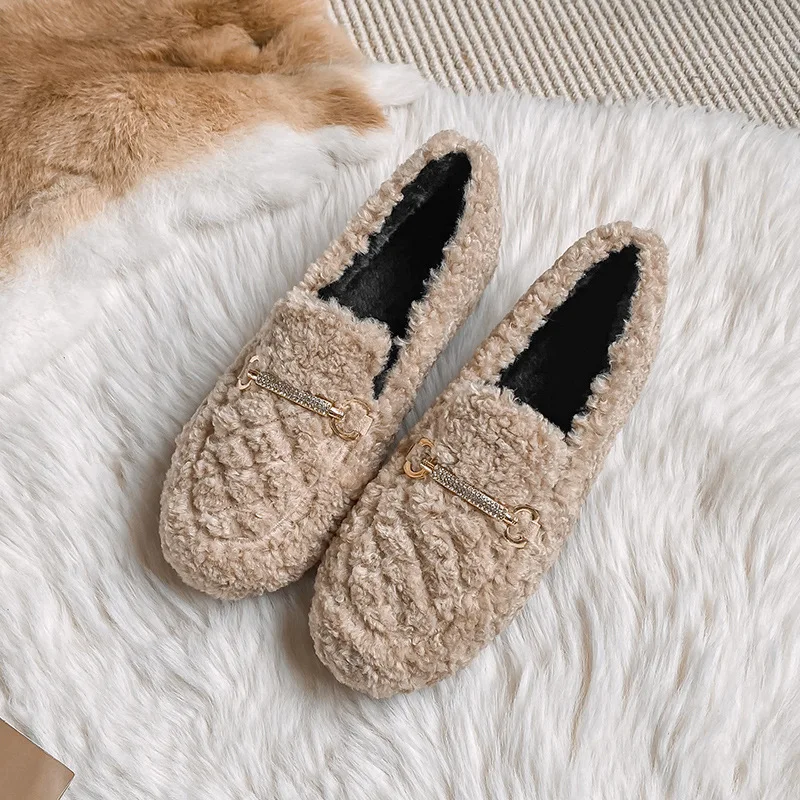 Large women's shoes 41-43 woman shoes new plush warm thick bottom lamb wool shoes for women winter flats casual shoes