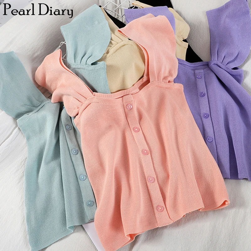 JANZHISAN женские трикотажные майки ярких цветов без рукавов милый топ с рюшами на