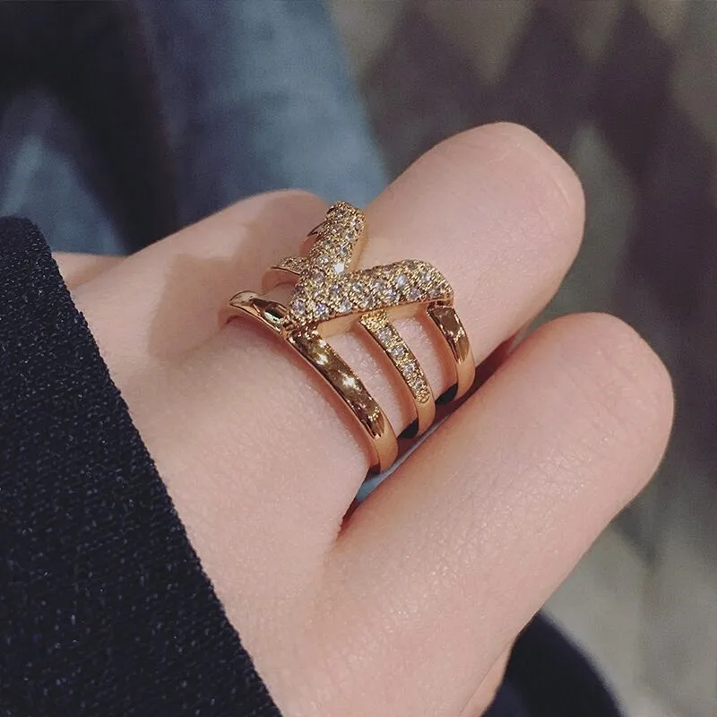 2019 Модные кольца с v-образными слоями для женщин шикарное розовое золото Открытое
