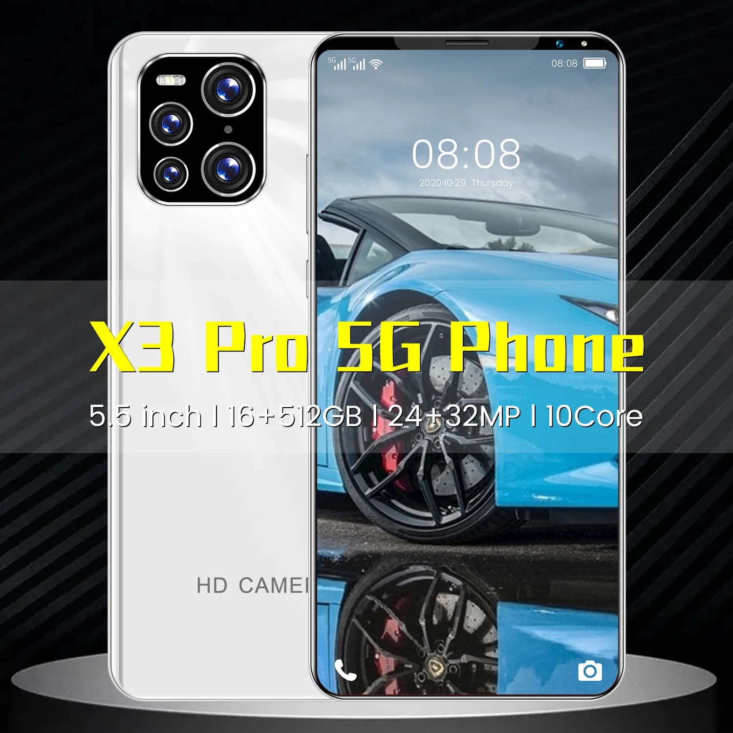 

X3 Pro 5.5 Inch 5G Smartphone Android10.1 16GB+512GB 5600mAh Unlocked Mobile Phones 24+32MP Camera Global Version Cell Phone