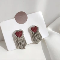 vintage copper chains love heart drop earrings for women korean red leather gold color metal dangle earrings trendy jewelry 2021