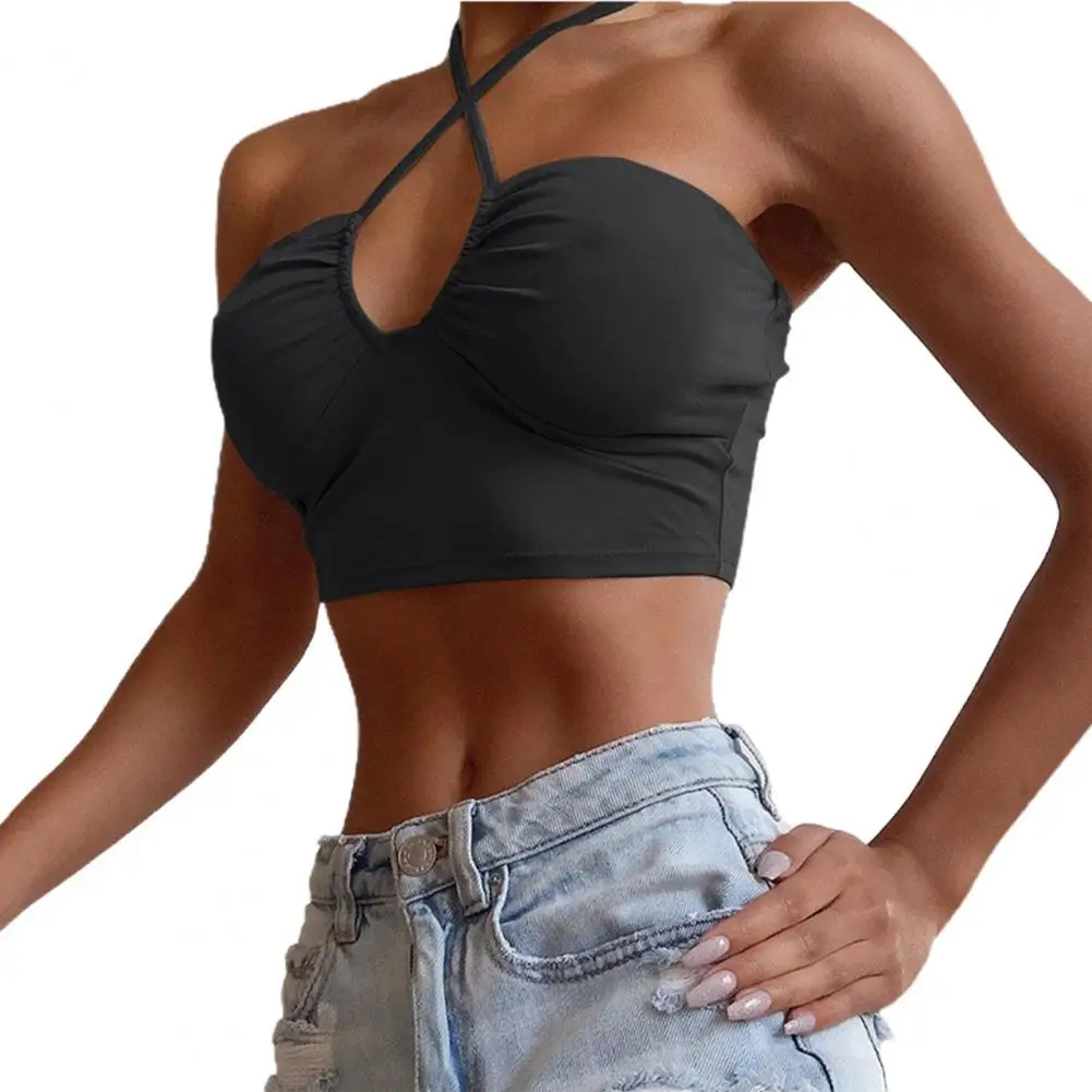 

Women Blouse Loose Surfing Summer Women Tube Top Backless Polyester Solid Color Sleeveless Crop Top Bandeau for Club T-Shirts