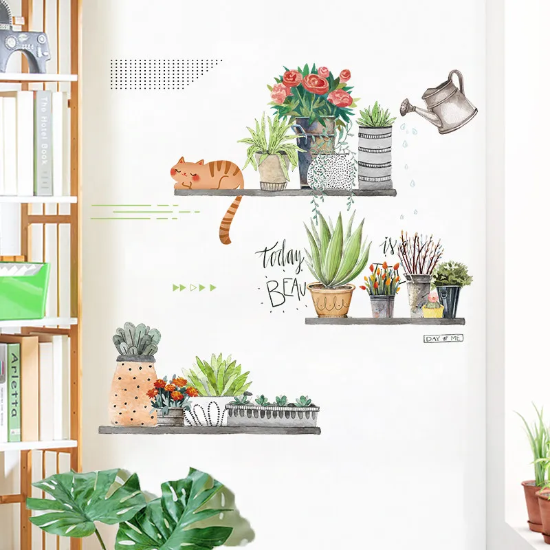 Северное Ins зеленое растение настенный наклейки кактус бонсай спальный стикер на