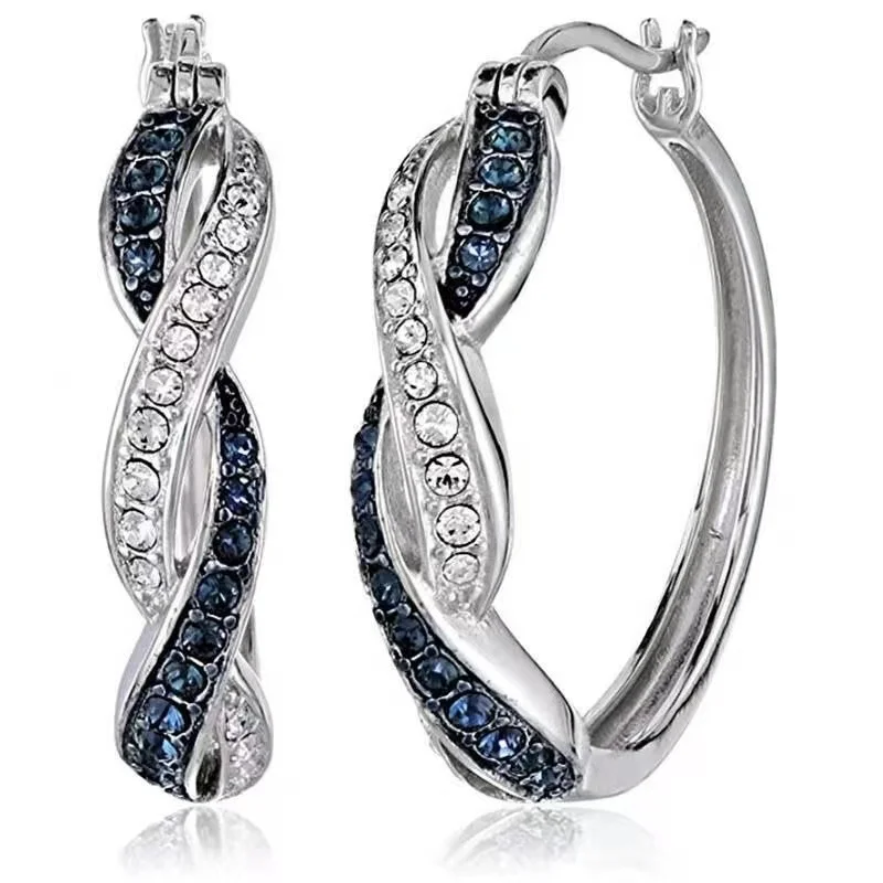 

New Trend Hoop Clip Earrings Luxury Two-Color Zircon 925 Sterling Silver Jewelry For Women Wedding Dainty Valentine's Day Gift