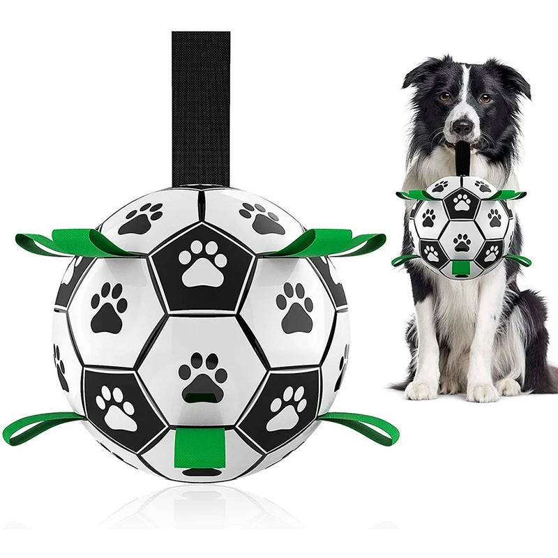 

Promotion Dog Toys Soccer Ball With Grab Tabs Interactive For Tug Of War Durable Balls Inch) Medium Small (6 Dogs