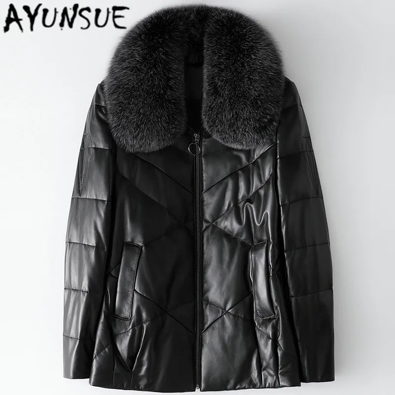 

AYUNSUE Women's Winter Sheepskin Coat Female Genuine Leather Duck Down Jackets Woman Fox Fur Collar Parkas Coats Cuero Genuino