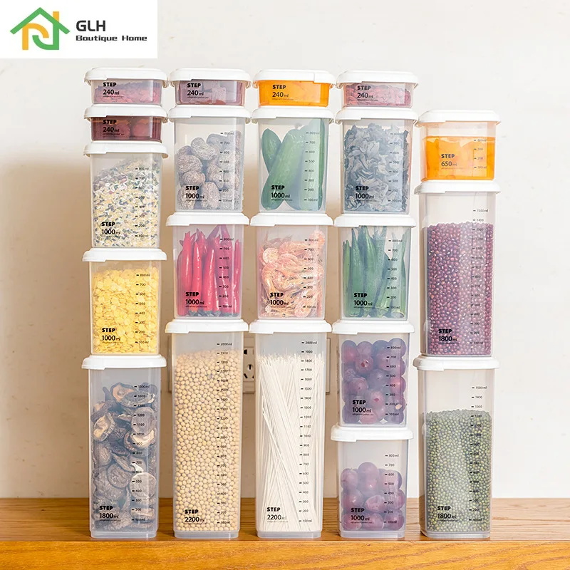 

Transparent Scale Sealed Can Food Storage Box Kitchen Plastic Grain Storage Tank Storage Tank Keep Fresh New Clear Container