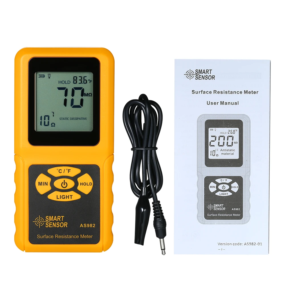 SMART SENSOR Handheld LCD Surface Resistance Meter Tester with Temperature Measurement and Data Holding Function | Инструменты