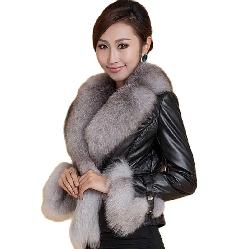 

Leather Jacket With Fur 2021 Black Faux Leather Coat Women Winter Clothes Long Sleeves Short Fashion Korean Jackets Oversized