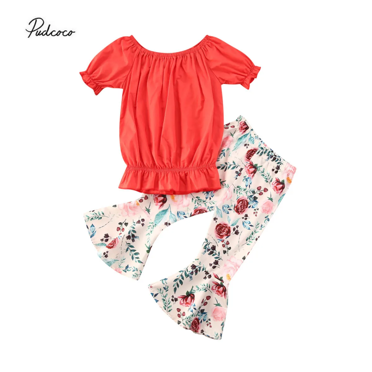 Детский летний костюм из 2 предметов однотонный топ с коротким рукавом и штаны