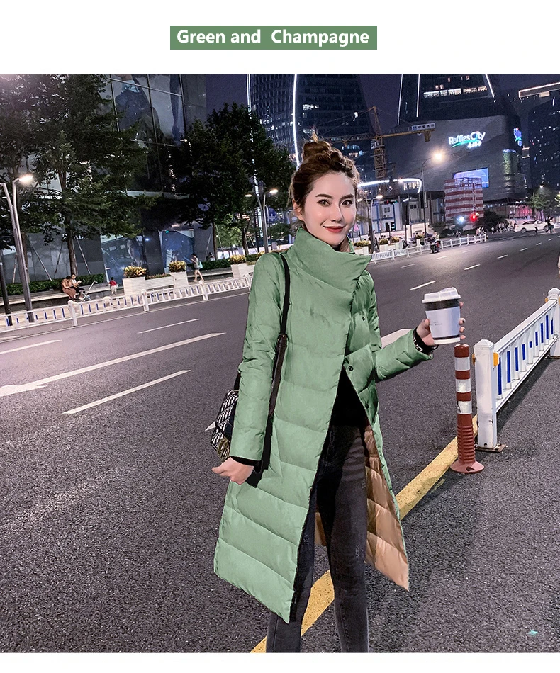 Double Sided Women's Down Jacket Long Winter Turtleneck White Duck Down Coat Female Double Breasted Plus size Warm Plaid Parkas