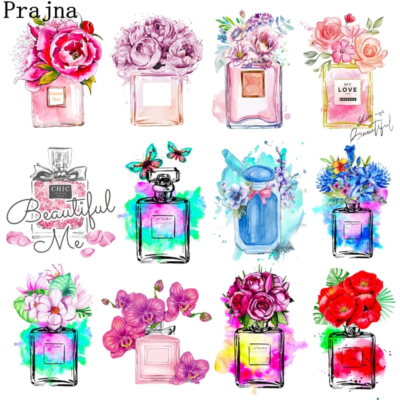 

Fashion Flower Perfume Iron-On Transfer For Clothing DIY Washable T-Shirts Hoodies Heat TransferThermo Sticker Applique Print