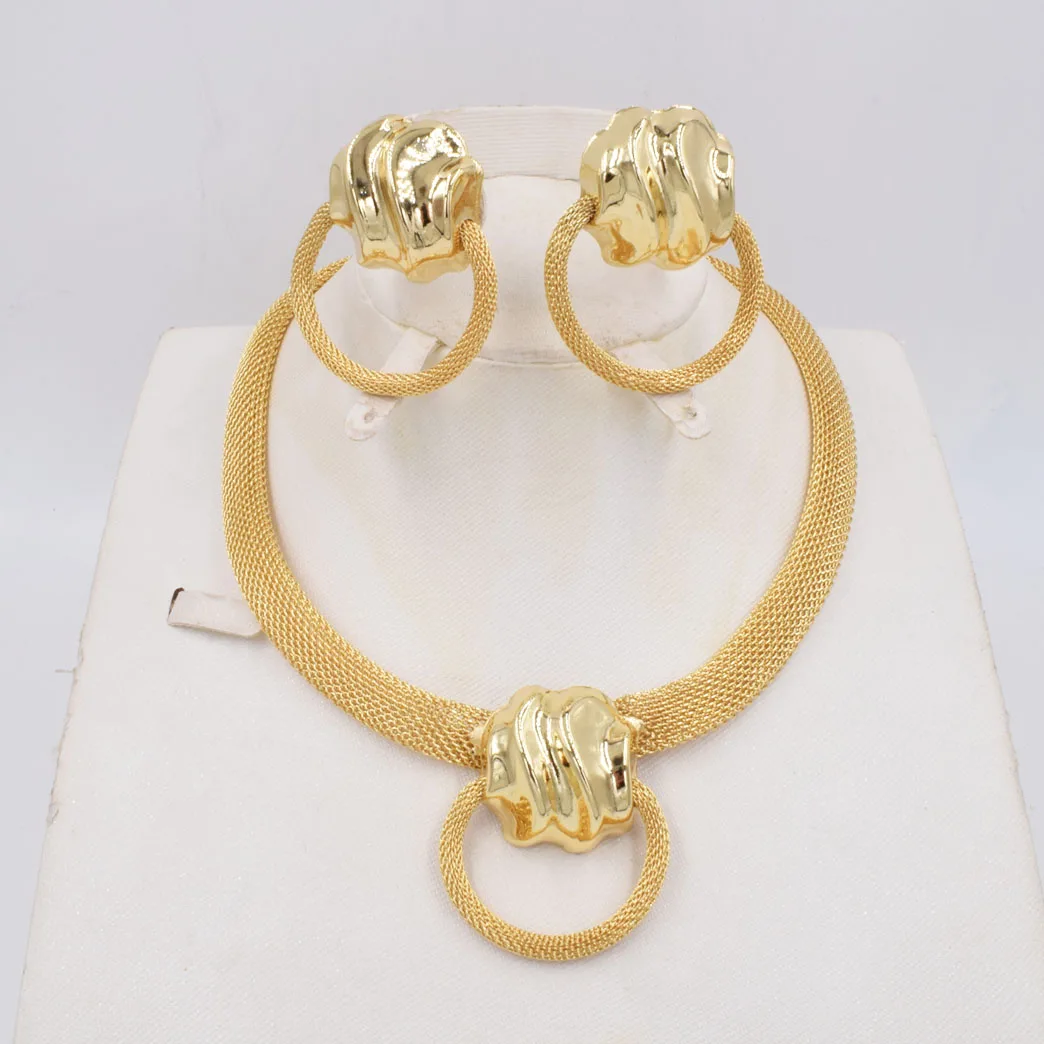 

NEW High Quality Ltaly 750 Gold color Jewelry Set For Women african beads jewlery fashion necklace set earring jewelry