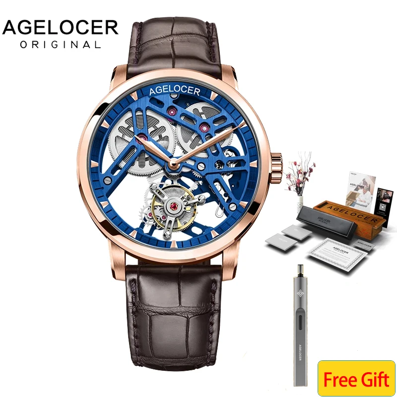 Оригинальные часы AGELOCER с вращающимся скелетом и турбийоном мужские роскошные
