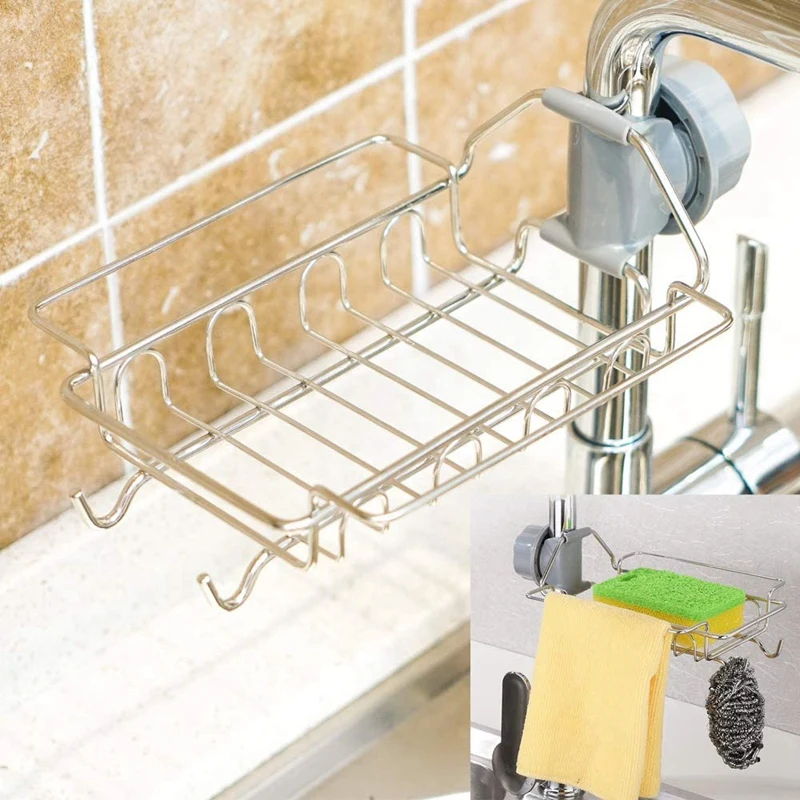 

2 Pack Kitchen Sponge Holder,Faucet Hanging Caddy Organizer for Soap, Brush, Towel and Sponge