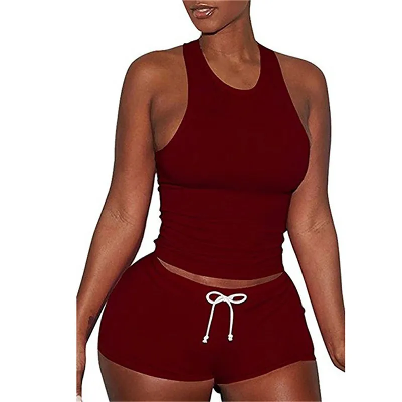 

2020 New Two Piece Set Outfits Crop Tops Shorts Set Summer Matching Sets Gym Fitness Sportwear Clothes For Women