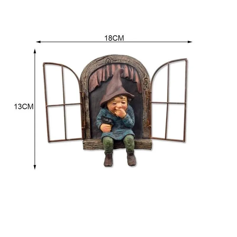 

Garden Gnomes 3D Ornaments Dwarfs Window Resin Crafts Hole Ornaments Laughing Mouth Home Mouth Tree Decoration Garden Statu B8E2
