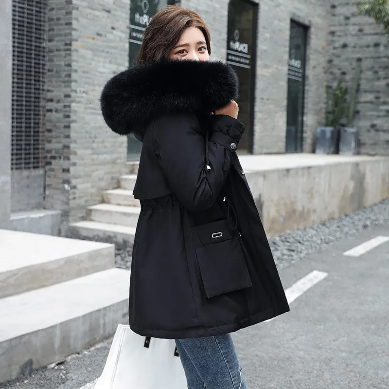 ZQLZ Winter Jacket Women 2021 Ladies Velvet Liner Thick Hooded Parka Women Slim With Big Fur Collar Outerwear Coat Parkas Female