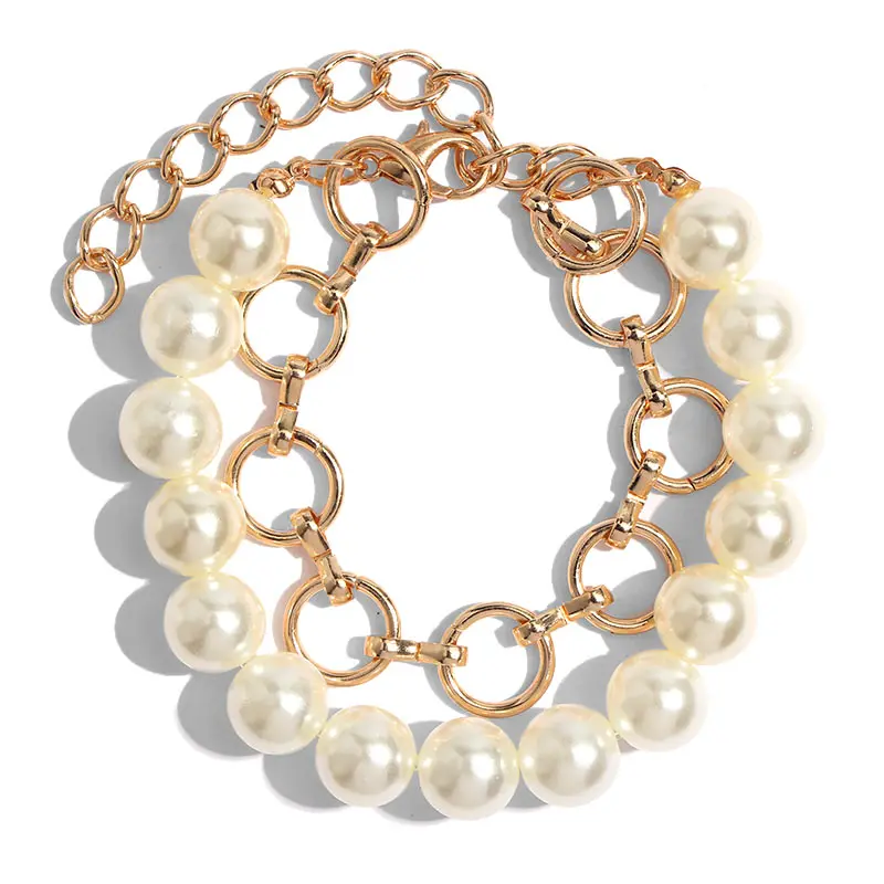 Flatfoosie Charms Multilayers Pearl Coin Chain Bracelet Bangles For Women Fashion Gold Color Portrait Bracelets Femme Jewelry - Metal Color: W