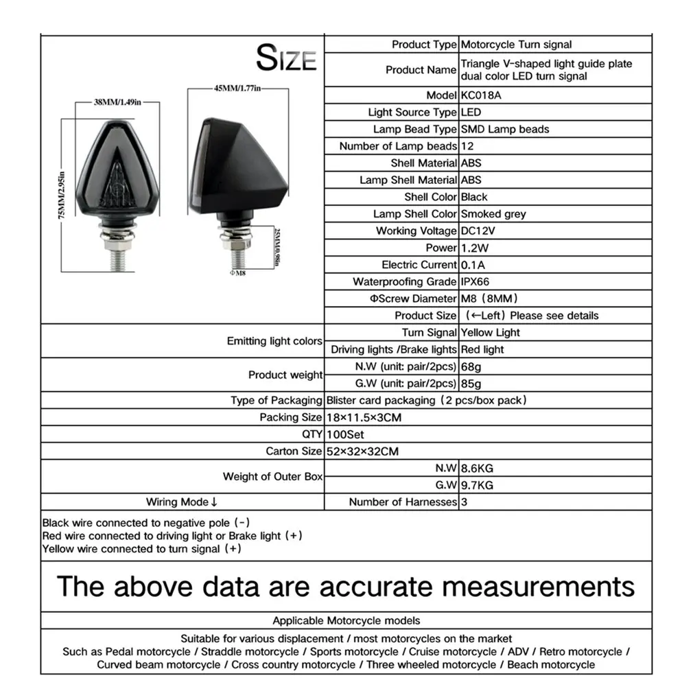 

2pcs Universal Motorcycle LED Turn Signals Flasher Turn Signal Indicator Light Two-color Flashing Light Blinker Brake Light