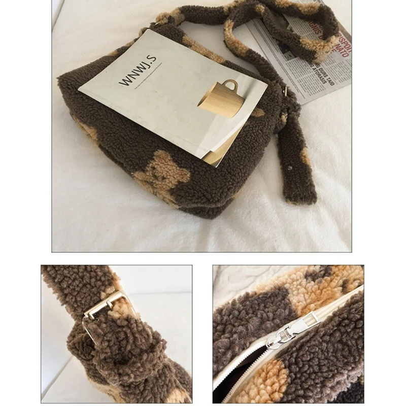 

Women Lamb Like Fabrics Shoulder Crossbody Purse Fluffy Fur Bear Handbags Q1QA