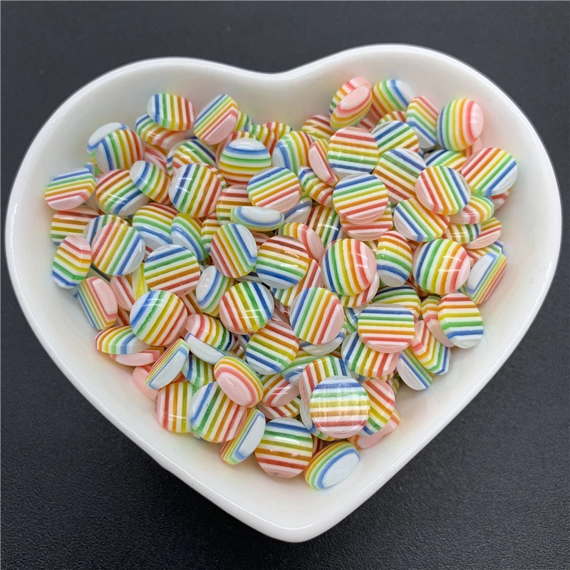 Полукруглые бусины из смолы 50 шт./лот 8 мм полосатые с плоской задней стороной для